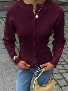 Live To Mo Fspring Break Outfits Brown Top Cardigan With Long Sleeves And Buttons, Casual Y2K Style. Perfect For Valentine's Day, Going Out Tops Women And Daily Wear. - Purple - View 9