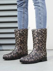 1 par de botas de lluvia hasta la pantorrilla para mujer, botas de goma impermeables con estilo de montar a caballo, ligeras para exteriores y jardín - Multicolor - Ver 4