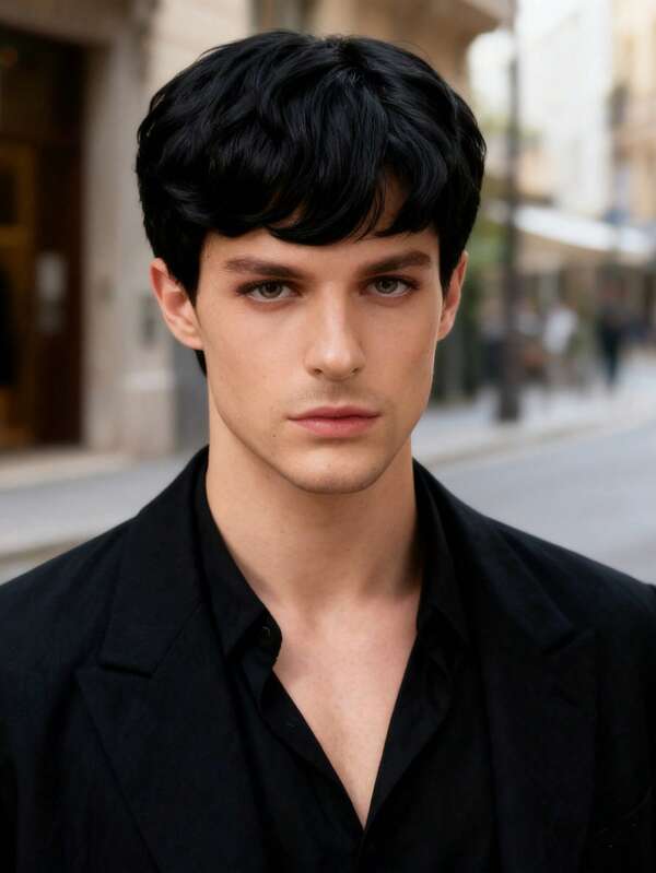 Schwarze Kurzhaarperücke für Männer, attraktives Kostüm für den Alltag, synthetische Vollperücke mit natürlich schwarzen Haaren