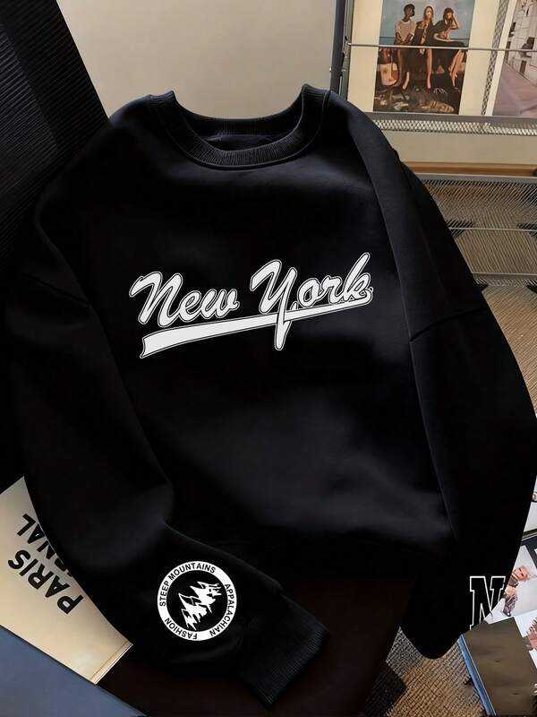 1pc Tween Boy New York Graphic Print Crew Neck Sweatshirt, Warm Pullover Hoodie, Young Student Casual Long Sleeve Top, Suitable For Sports, Leisure, Daily Wear, Versatile, Academic, Streetwear, Autumn/Winter