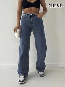 Plus-Size Women's Casual Basic High-Elasticity Straight-Leg Jeans, Suitable For All Seasons; Non-Stretch Fabric, Comfortable Material. Form-Fitting And Sexy, Perfect For Casual Vacations.