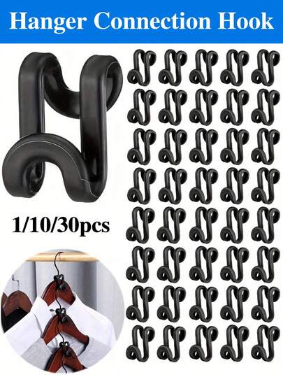 1/10/30 Stücke Mehrschichtige Aufhängehaken für Kleidung in Schwarz, Kleiderbügel-Verbindungshaken, Schwerlast-Kunststoff-Verbindungsclips Mini-Haken, gestapelte Kunststoff-Garderobenstangen, geeignet für verschiedene Arten von Kleiderbügeln, zur Verwendung in der Garderobe-Organisation, zum Verbinden von Kleiderbügeln, Platzsparer, multifunktionaler Schrank-Organizer und Aufbewahrungszubehör