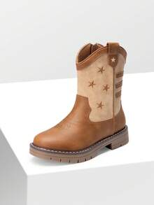 Kids Western Cowboy Boots - Mid Calf Riding Boots With Side Zipper For Boys & Girls (Toddler/Little Kid/Big Kid) - 摩卡棕 - 查看 2