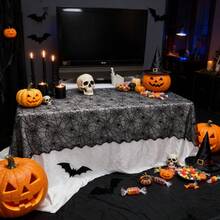 Mantel rectangular de telaraña para Halloween, ideal para decorar fiestas navideñas en casa. - Negro - Ver 3