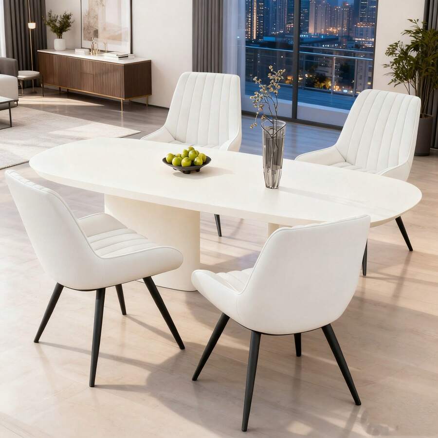 A Set Of 4 Dining Chairs, Mid-Century Modern Kitchen Chairs, Armless Chairs With Backrests And Metal Legs, Quick Assembly, Suitable For Kitchens, Dining Rooms, Living Rooms, Home Goods Life Gift Pack - White - View 1