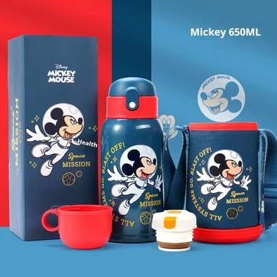 Disney 1pc 650ml Mickey Stainless Steel Vacuum Water Bottle Keeps Drinks Hot Or Cold Leakproof Large Capacity Portable With Handle Christmas Gift