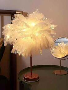 1pc Large, Battery-Operated Pink And White Feather Table Lamp (Batteries Not Included). Modern, Freestanding Bedroom Bedside Lamp, Perfect For KTVs, Bars, Cake Shops, And Livestreams. Elegant Home Decor, Perfect For Bedrooms, Living Rooms, Offices, Dorm Rooms, Desks, And Nightstands.