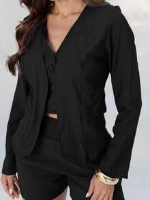 TETE FASHION Women's Tailored Set Double Vest Formal Shorts - BLACK MG - View 2