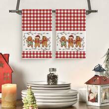 1 pieza/2 piezas/4 piezas Toalla de limpieza de cocina súper suave de microfibra con diseño de pan de jengibre, cuadros escoceses y rayas, de 45*66cm, decoración de cocina navideña, paño de platos, decoración navideña para el hogar, regalo de inauguración de casa para el baño