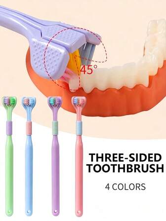 1件/4件三面U型牙刷、马卡龙软毛牙刷、刮舌苔三面牙刷、三面45度三角牙刷、3倍深层清洁口腔护理牙刷带刮舌器、情侣家用牙刷、家居卫浴摆件、返校