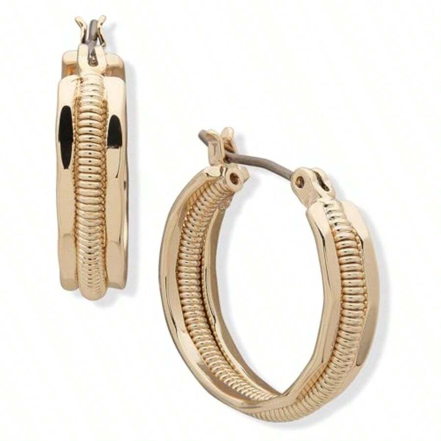 Gold Clickit Triple Row Hoop Earring Featuring Smooth And Textured Accents One Size Metal No Gemstone
