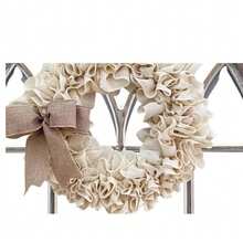 Klassischer Leinen-Kranz - Rustikaler Bauernhaus-Kranz mit Schleife, ganzjährige Wanddekoration für die Haustür, ideal für Weihnachten, Ostern, Thanksgiving, 4. Juli, Valentinstag - ohne Federn, stromfreies Accessoire