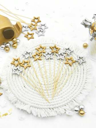 25/50pcs Star Fruit Bamboo Skewers, Food Picks, Fashionable Cake Toppers, Suitable For Christmas, Holidays, Parties, Weddings, Birthdays