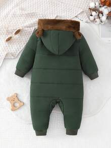 女婴休闲外出连体衣，带保暖衬里，熊图案 - 綠色 - 查看 3