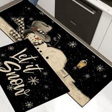 1 pièce Tapis de cuisine en gel de silice imprimé avec motif bonhomme de neige de Noël, tapis rectangulaire pour le salon, la chambre, le couloir, la salle de bain, la buanderie - en polyester, convient pour la décoration intérieure et extérieure de la maison - Multicolore - Voir 12
