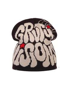 1pc Men's Spider Web Design Knit Beanie Hat, Suitable For Autumn & Winter - Black and Red - View 6