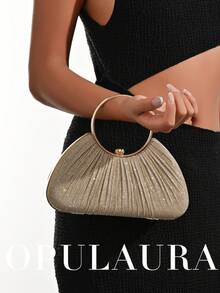 OpulAura Women's Metallic Luxury Evening Clutch Bag, Elegant Leather Formal Handbag, Glitter Gala Purse For Dress, Suitable For Formal Events, Galas, Parties, Weddings, Brides, Bridesmaids, Birthday - Gold - View 8