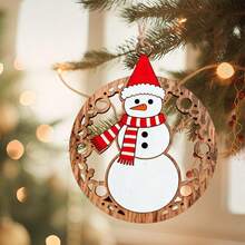 Adornos navideños rústicos de madera: estrella, muñeco de nieve y campana. Etiquetas colgantes para el hogar. - Blanco - Ver 6