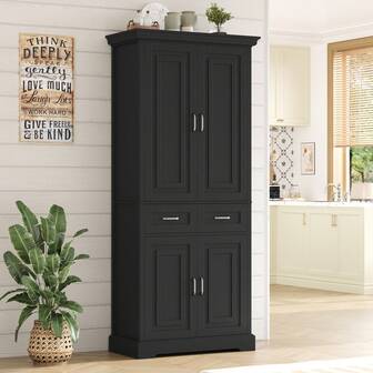 180cm Kitchen Cabinet, Kitchen Sideboard, Storage Cabinet, Kitchen Pantry, Bathroom Cabinet, Wardrobe, 4 Doors, 2 Drawers, Suitable For Dining Rooms, Bathrooms, And Bedrooms, White, 80x40x180.5cm