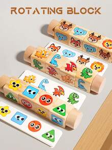 Bloques de rompecabezas giratorios de madera | Juguete educativo Montessori | Juguete de rompecabezas educativo para la primera infancia | Juego de emparejamiento de patrones de doble cara - Multicolor - Ver 12