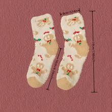 1 Pair Unisex Gingerbread Coral Fleece Socks, Comfortable Warm Mid-Calf Socks With Holiday Patterns, 95% Polyester, 5% Spandex, Suitable For Home Wear And Holiday Gifts - Multicolor - View 4