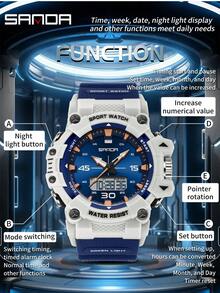 SANDA. SANDA New 6291 Fashion Student Sports Electronic Watch Multi Functional Waterproof Timing Student Electronic Watch - White - View 8
