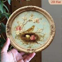2D Flat, 8x8inch Piece Vintage Bird's Nest Wall Decor - Farmhouse And Country Style Metal Wall Art, Floral Bird's Nest In Soft Pink/Beige/Teal Colors - Easy-To-Hang Decoration Living Room, Kitchen - Housewarming - 2D Flat Gorgeous Frame Design - Vintage Spring Home Decor - Decorative Plaque With Pre-Drilled Holes - Farmhouse Style Decoration, 2D Flat - 彩色 - 查看 2