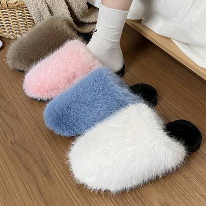 Pantuflas cómodas y suaves para mujer, con diseño de felpa, cerradas y antideslizantes para usar en interiores