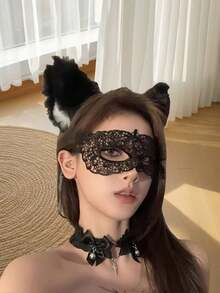 10 piezas Máscara de encaje para los ojos, máscara de encaje sexy para fiestas, cosplay, regalo íntimo - Negro - Ver 13