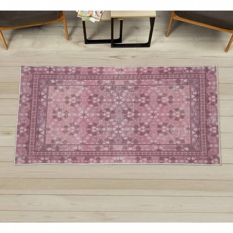 Retro Mid Century Abstract Pattern Rug On Ivory Background, Dark Orange And Reseda Green, 4' X 5' 5", Ideal For Bedroom, Dorm And Living Room - 深紫紅色和粉紅色 - 查看 1