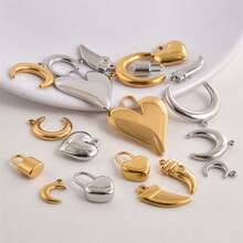 2pcs Heart Lock & Crescent Moon Pendant, 304 Stainless Steel Charm Jewelry Making Supplies, Witch Heart Moon Pendant, DIY Necklace, Keychain, Earrings, Bracelet Decoration, 18k Plated PVD, Unisex