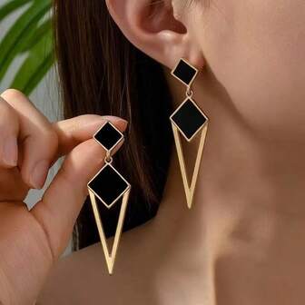 1 Pair Rhombus Earrings, 2025 New Elegant Long Dangle Earrings, Korean Minimalist Stylish Earrings For Women
