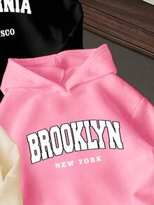 3pcs Young Girl Letter Print Warm Sweatshirt Set - Multicolor - View 5