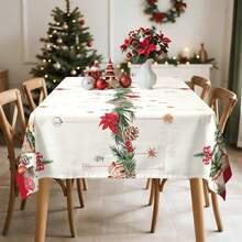 1pc Christmas Tree Rectangle Tablecloth, Washable Polyester Table Cover With Farmhouse Winter Christmas Pine Branches And Ornament Decor, Suitable For Holiday Celebration, Winter And Christmas Theme Party, Living Room, Kitchen, Dining Table, Patio, Picnic, Indoor And Outdoor Home Decor - White - View 15