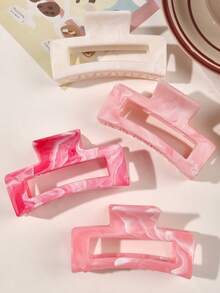 4 件套别致的波西米亚风格粉色大理石纹发夹，光泽简约方形发饰，适合日常佩戴，春夏优雅发夹冬季发夹 - 4件套-大理石紋 - 查看 4