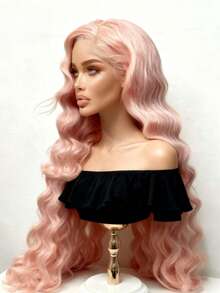 Pink Colored 250 Density Body Wave Lace Front Wigs Human Hair For Women 13x4 HD Transparent Pink Colored Glueless Wigs Pre Plucked With Baby Hair Brazilian Remy Water Wave Human Hair Wig Natural Hairline - 粉色 - 查看 1