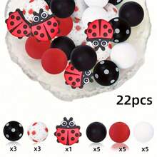3/22pcs Ladybug Series Silicone Bead Set, Suitable For Jewelry Accessories DIY - Multicolor - View 8