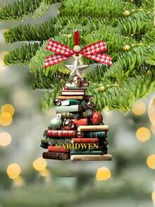 Albero di Natale personalizzato fatto di libri per appendere decorazioni, decorazione natalizia personalizzata a forma di albero di Natale da appendere, ornamento natalizio con nome dell'albero di Natale fatto di libri, ornamento personalizzato da bibliofilo, regalo per amanti dei libri, fermalibri natalizi in acrilico a forma di albero di Natale per appendere decorazioni, decorazioni natalizie per la casa, decorazioni natalizie, accessori per auto e portachiavi