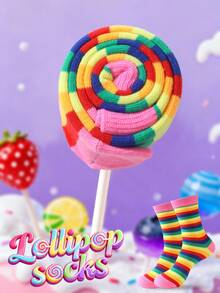 两双装多色中筒袜，男女通用情侣礼盒，柔软甜甜圈设计，创意美食图案，舒适百搭，适合生日、情人节、复活节、斋月、约会、家庭聚会、派对、节日等场合。