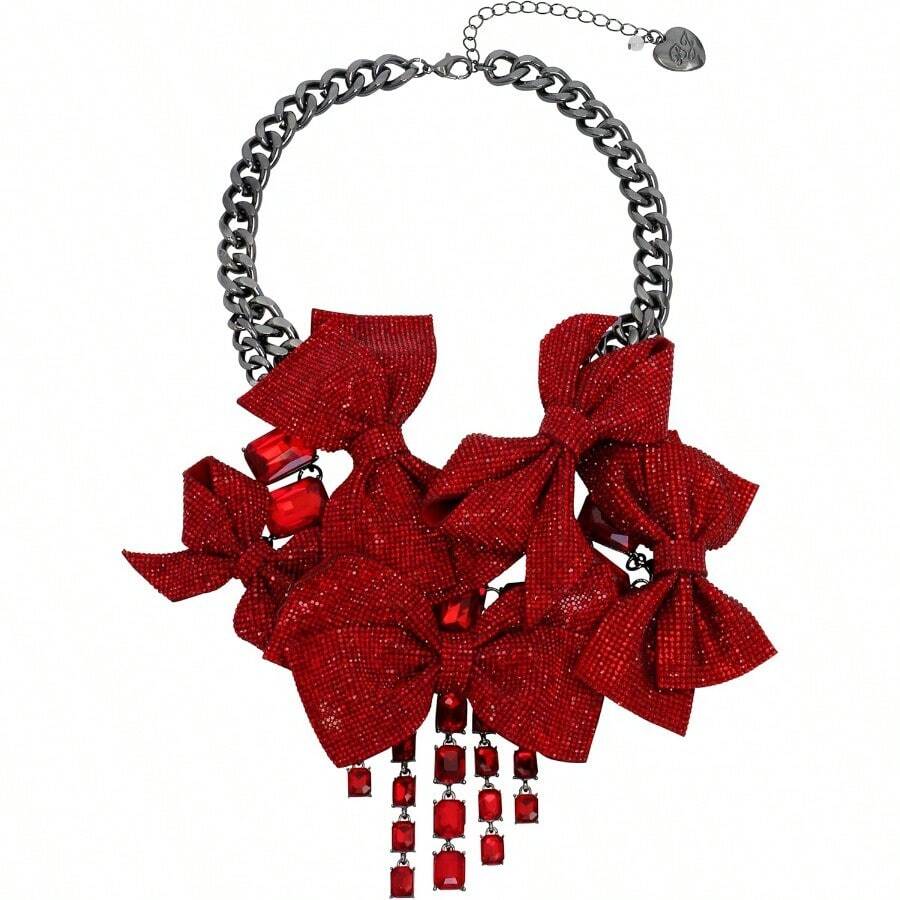 Womens Pavé Bow Necklace - PavBowBibRedHematite - View 1