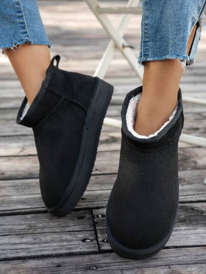 Stivali da neve da donna a tubo corto con tacco alto e suola spessa, colore unito, casual e caldi, adatti per uso interno ed esterno, autunno/inverno