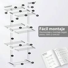Tendedero Plegable para Ropa Vertical de 4 Niveles, Tendedero para Ropa con alas Laterales y Ruedas, Soporte para tendedero Plegable porttil, Adecuado para Uso en Interiores y al Aire Libre - gris - Ver 7