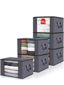 Large Capacity Storage Bag, Foldable Clothes Storage Box, Reinforced Handle Storage Box For Storing Clothes, Blankets, Bedding, Pillows And Toys (Grey) - Large Capacity Storage Bag With Handle - Bedroom And Closet Organizer Storage Box, Multi-Purpose Storage Box, Bedroom Closet Clothes Organizer Storage Box With Handle, School Supplies Storage Bag