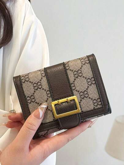 New Women's Tri-Fold Waist Belt Metal Decor Buckle Floral Print Anti-Theft Credit Card Holder ID Card Holder Bus Card Holder Compact Clutch Bag Holiday Gift For Women Money Wallet Mini Wallet Purse Wallet Small Wallet Card Wallet Coin Wallet