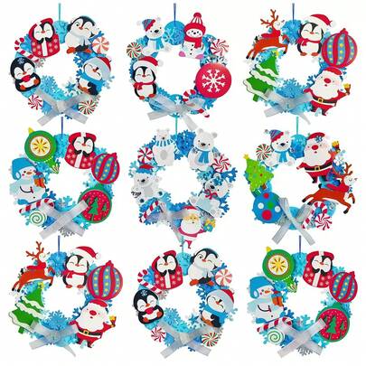 12pcs-DIY Felt Christmas Wreath & Snowman Craft Kit - Pre-Cut Christmas Wreath + Snowman With Pom-Poms, Ribbons And Bows - Complete Handmade Ornaments, Wreath, Holiday Party Decoration Set - Age-Appropriate Festive Craft Decoration Kit(The Edges Of The Garland Are Reinforced With Anti-Slip Treatment. A Slightly Darker Color Is A Normal Phenomenon And Does Not Affect The Overall Appearance)