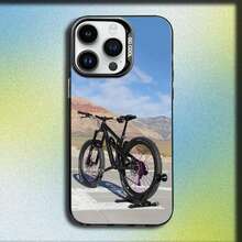 Mountain Bicycle Bike Phone Case Cover Compatible With  16, 15, 14, 13, 12, 11, Mini, Pro, E, MAX Gray Matte Silicone Black Cover, Cover Compatible With  17 Case,  17 Pro Case,  17 Pro Max Case