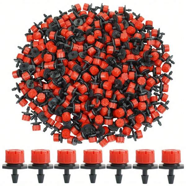 200pcs Adjustable Drip Irrigation Sprinkler Heads, 1/4" Adjustable Micro Drip Irrigation System Watering Sprinkler Heads Anti-Clogging Drippers, Red Gardening Supplies