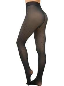 Fleece Lined Sheer Warm Pantyhose Leggings Translucent Thermal Winter Thick Tights Dresses, Women's Style 5FUO - 黑點 - 查看 10