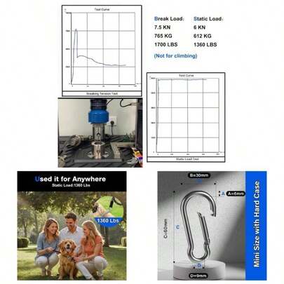 8 PIEZAS Mosquetones de acero inoxidable 304 resistentes, sin óxido, con capacidad de 1360 lbs, anillo en D de 2.36 pulgadas, ganchos de resorte para llaves, gimnasio, correas para mascotas, camping, automóvil, granja