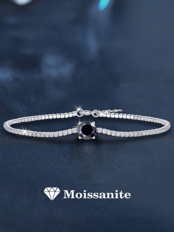 1pc Elegant Luxury 925 Silver 1 Carat Moissanite Stone Bracelet, Suitable For Women's Daily Wear, Party, Vacation, Commute, Valentine's Day, Christmas, Mother's Day Jewelry Gift